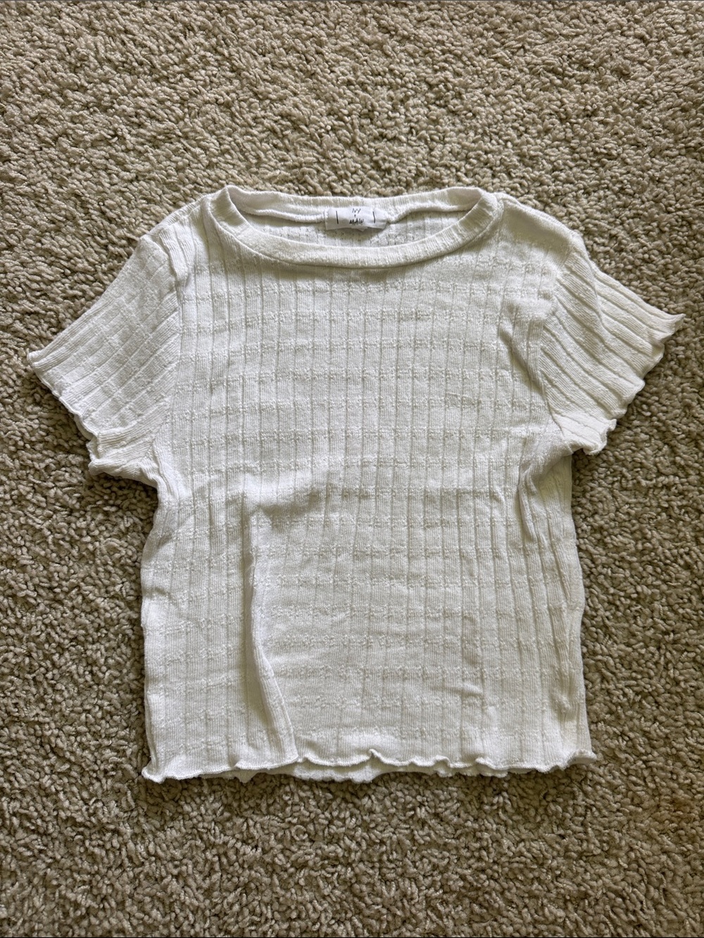 Women's White Ribbed Short-Sleeve Top (cropped)